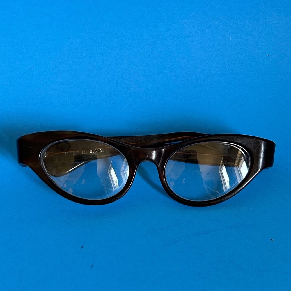 Vintage‎ Brown Tortoise Cat Eye Glasses Frames USA Made Retro Eyeglasses MCM